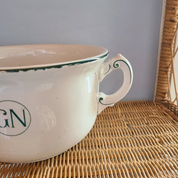 Great Northern Rare ANTIQUE VINTAGE Chamber Po White W/ Green Lettering 1930's - Picture 2 of 7